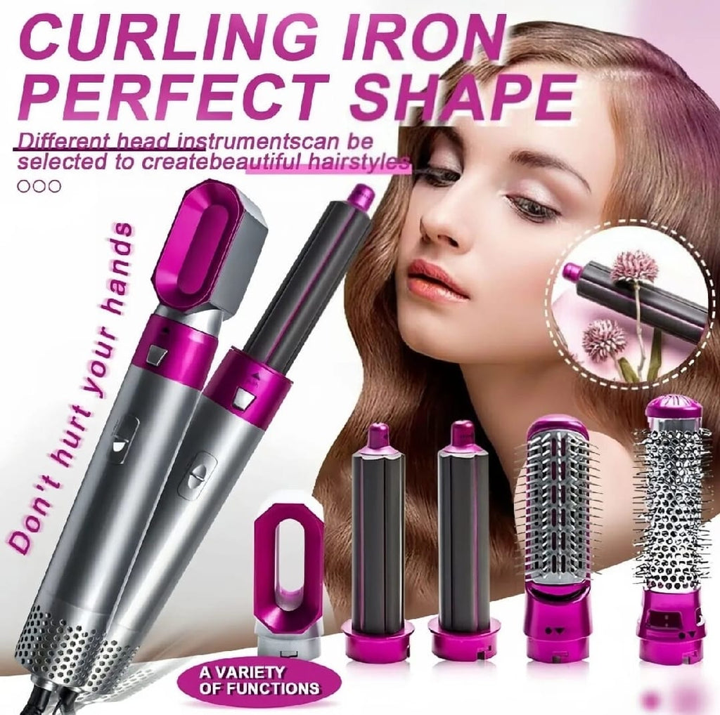 High Quality 5 In 1 Hair Styler Brush | Hair Straightener, Curler, Blow Dryer & Volumizer | Negative Ionic Electric Air Wrap With Detachable Brush