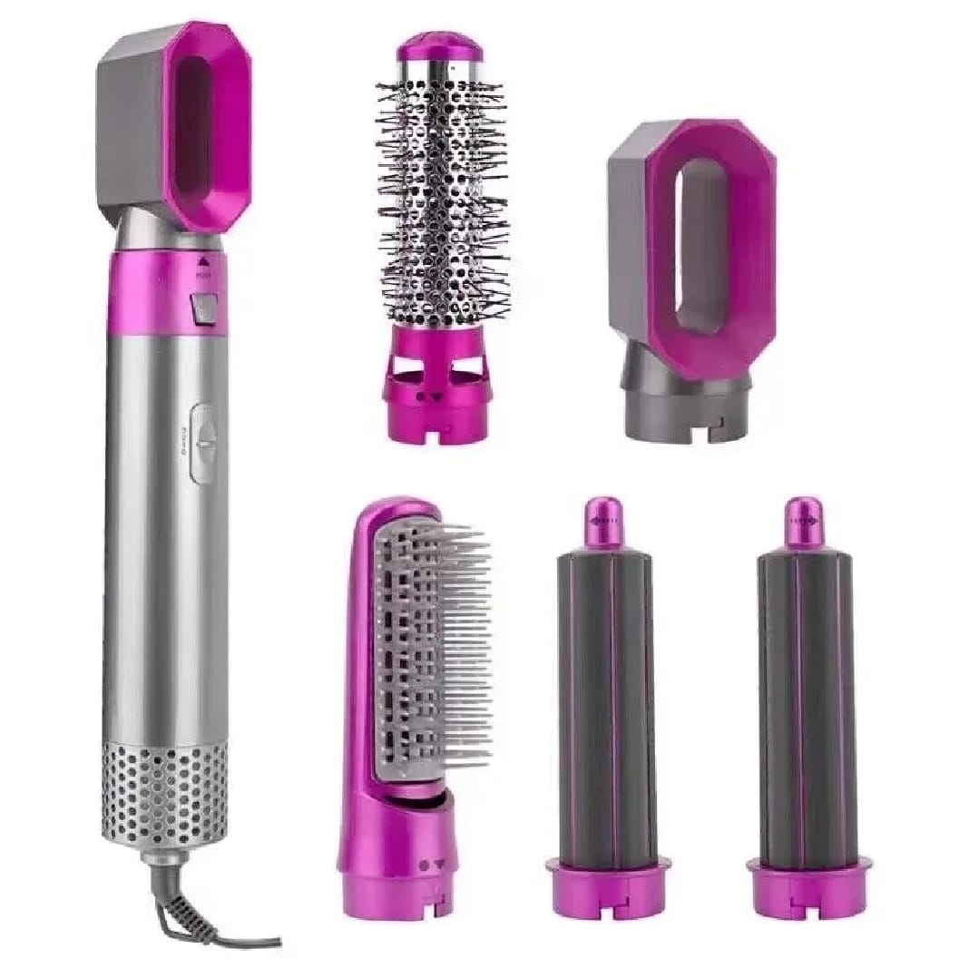 High Quality 5 In 1 Hair Styler Brush | Hair Straightener, Curler, Blow Dryer & Volumizer | Negative Ionic Electric Air Wrap With Detachable Brush