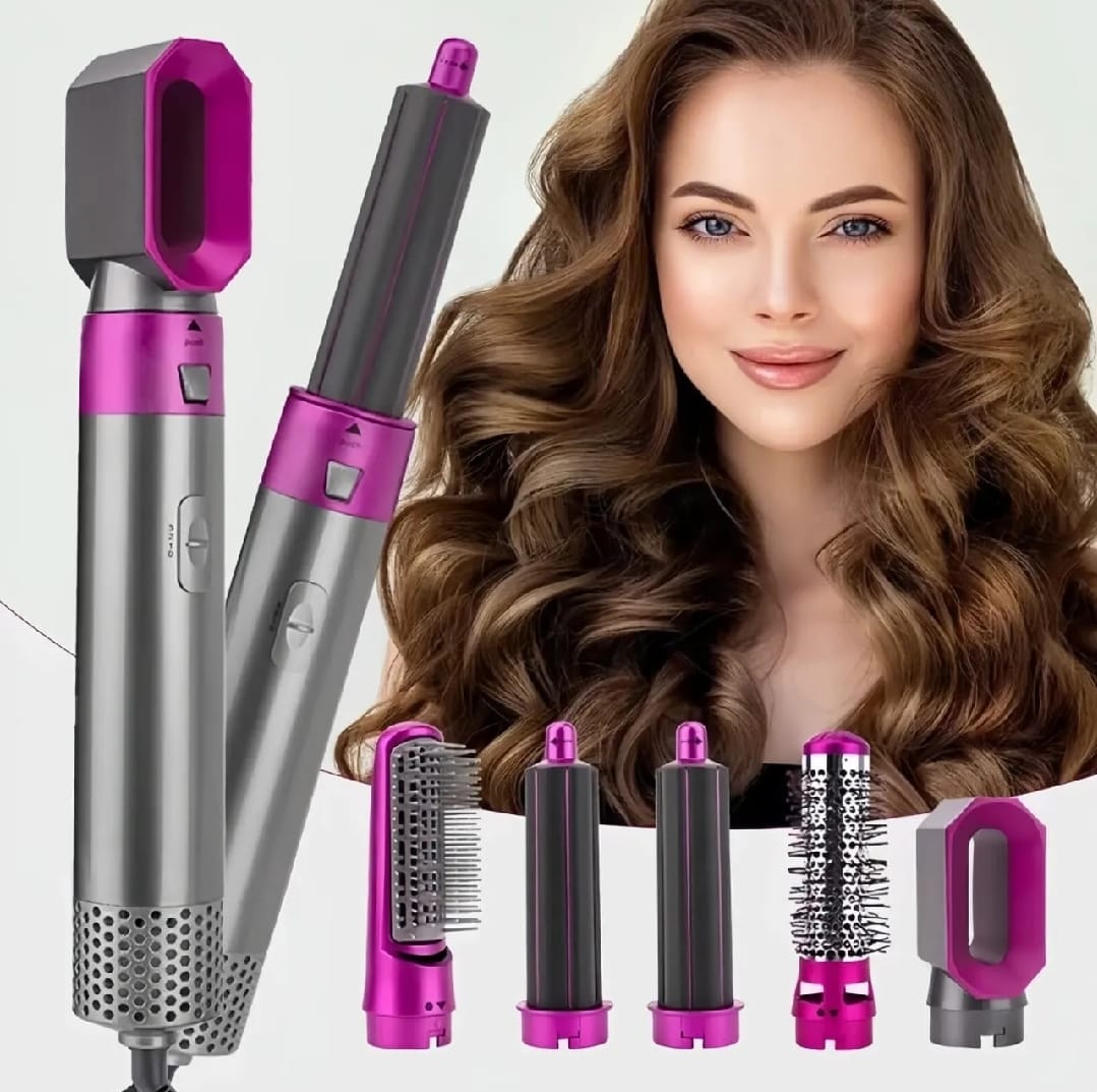 High Quality 5 In 1 Hair Styler Brush | Hair Straightener, Curler, Blow Dryer & Volumizer | Negative Ionic Electric Air Wrap With Detachable Brush