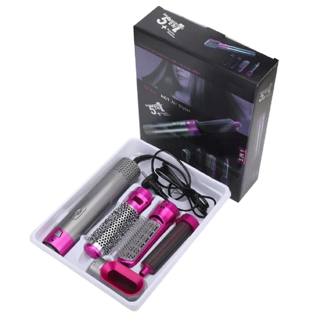 High Quality 5 In 1 Hair Styler Brush | Hair Straightener, Curler, Blow Dryer & Volumizer | Negative Ionic Electric Air Wrap With Detachable Brush
