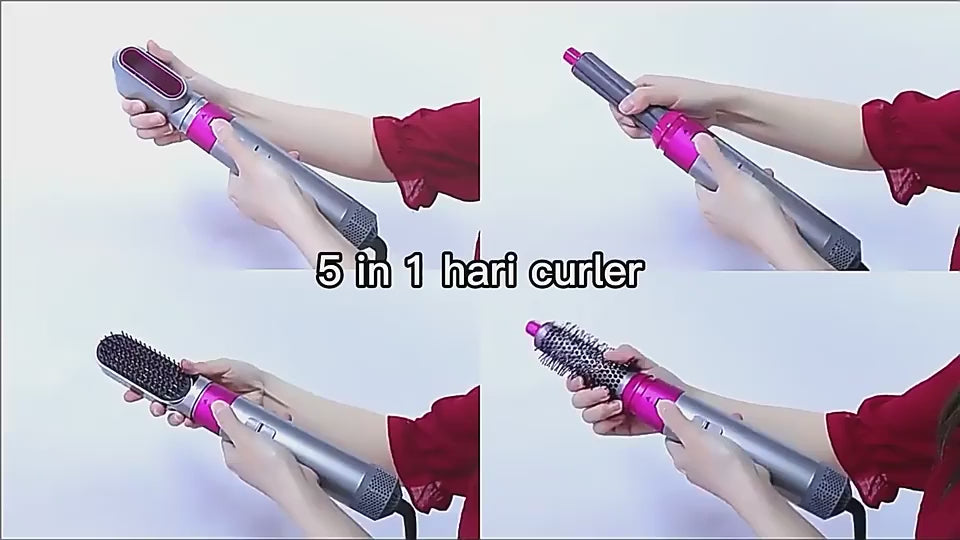 High Quality 5 In 1 Hair Styler Brush | Hair Straightener, Curler, Blow Dryer & Volumizer | Negative Ionic Electric Air Wrap With Detachable Brush