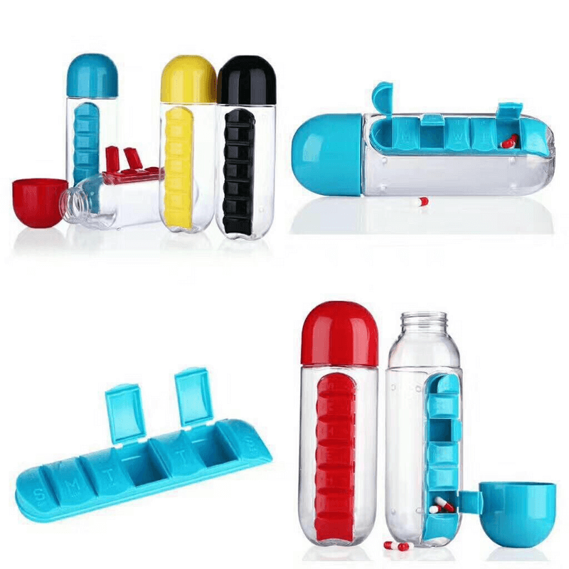 2 In 1 Water Bottle With Built In 7 Day Pill Organizer And Cup Cap Designed For Convenience And Daily Use