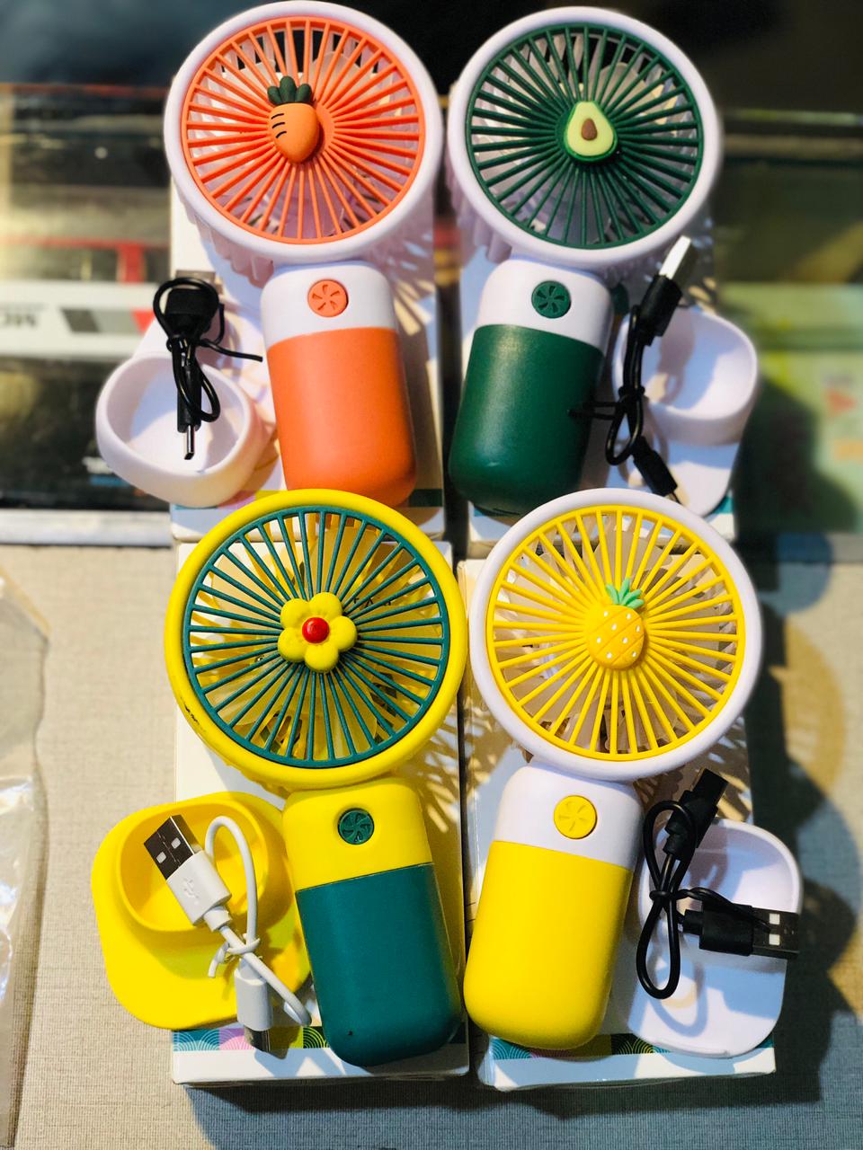 Fresh Breeze Moe Handheld Electric Fan – Cute Fruit Design Portable Mini Desk Fan with USB Charging & Detachable Base - Large Size - Random Color