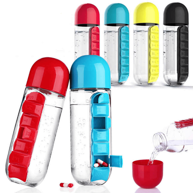 2 In 1 Water Bottle With Built In 7 Day Pill Organizer And Cup Cap Designed For Convenience And Daily Use
