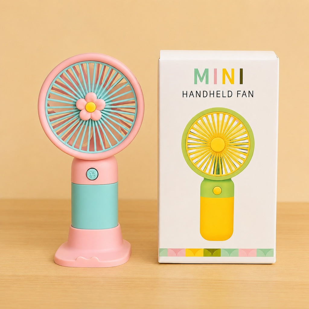 Fresh Breeze Moe Handheld Electric Fan – Cute Fruit Design Portable Mini Desk Fan with USB Charging & Detachable Base - Large Size - Random Color