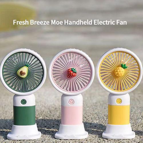 Fresh Breeze Moe Handheld Electric Fan – Cute Fruit Design Portable Mini Desk Fan with USB Charging & Detachable Base - Large Size - Random Color