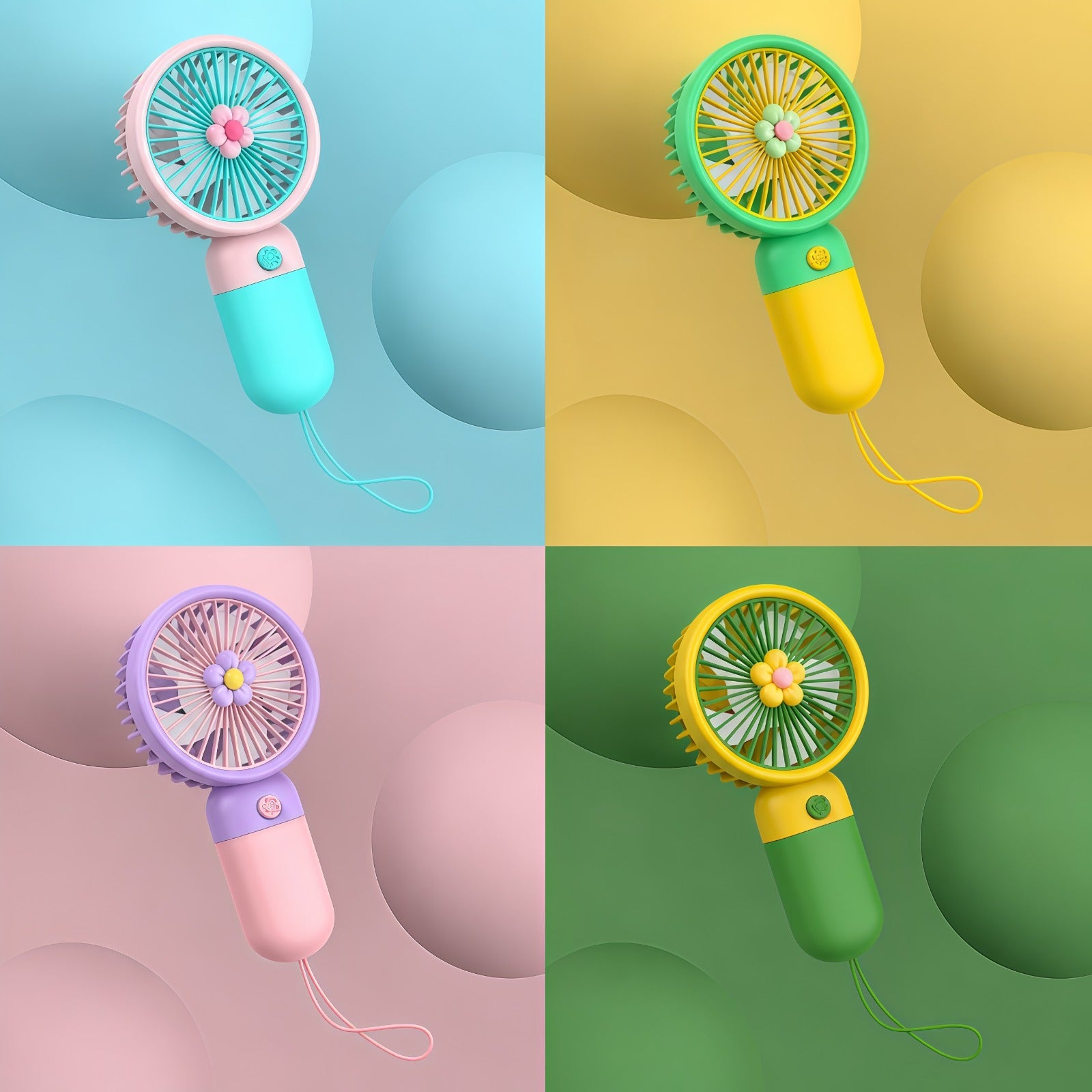 Fresh Breeze Moe Handheld Electric Fan – Cute Fruit Design Portable Mini Desk Fan with USB Charging & Detachable Base - Large Size - Random Color