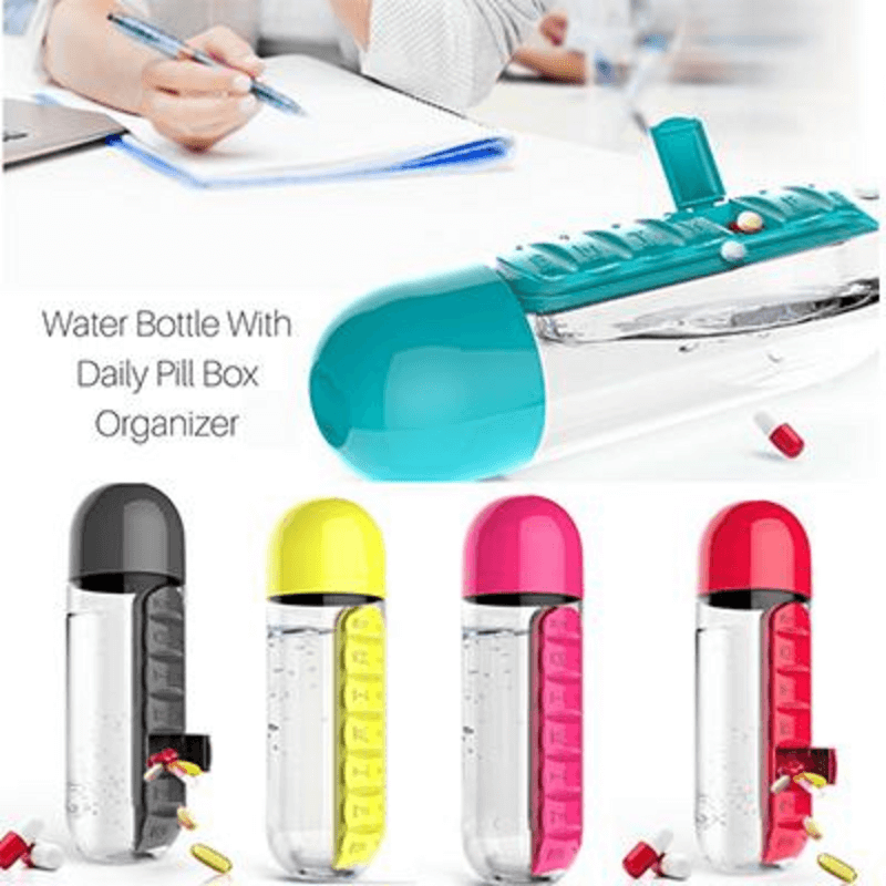 2 In 1 Water Bottle With Built In 7 Day Pill Organizer And Cup Cap Designed For Convenience And Daily Use